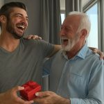 son is giving a watch to his dad