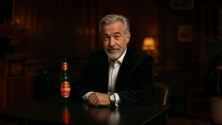 timeless watch was shown on a man's wristwatch as he is enjoying a drink.