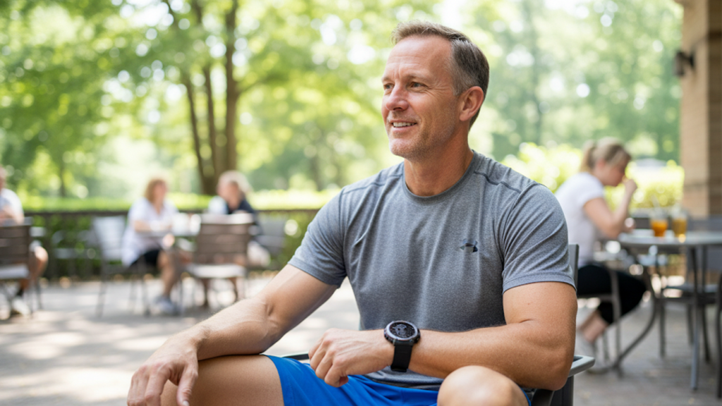 a man sitting while having thoughts on whether to but a Smart watch vs Fashion Watch