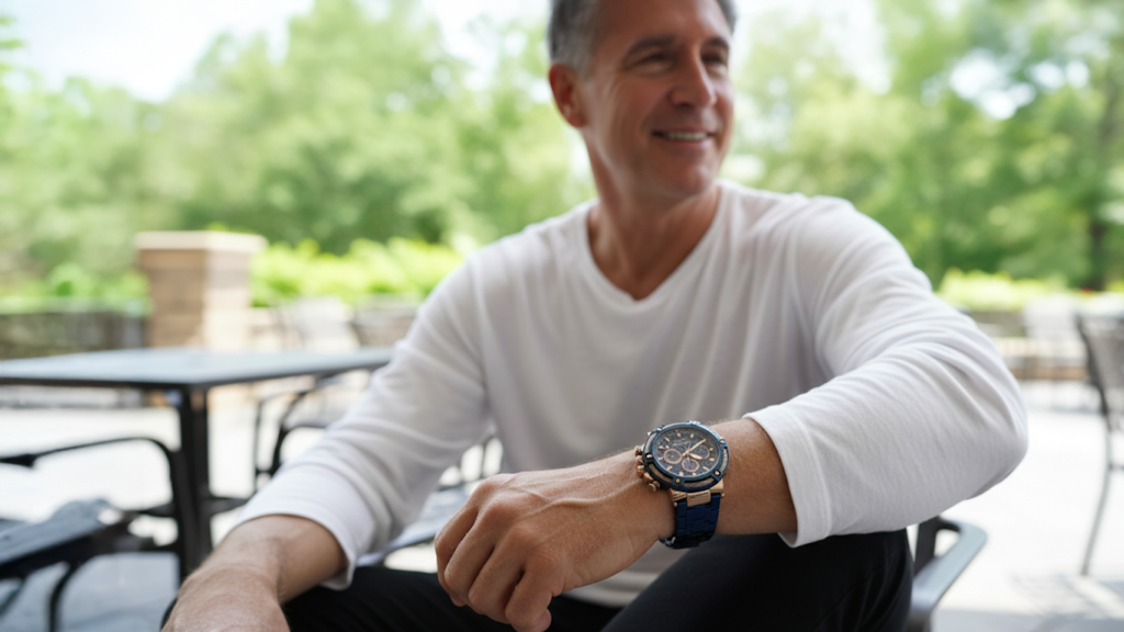 man showing off his elegant watch under $100
