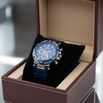 a luxury watch is shown on inside the watch box